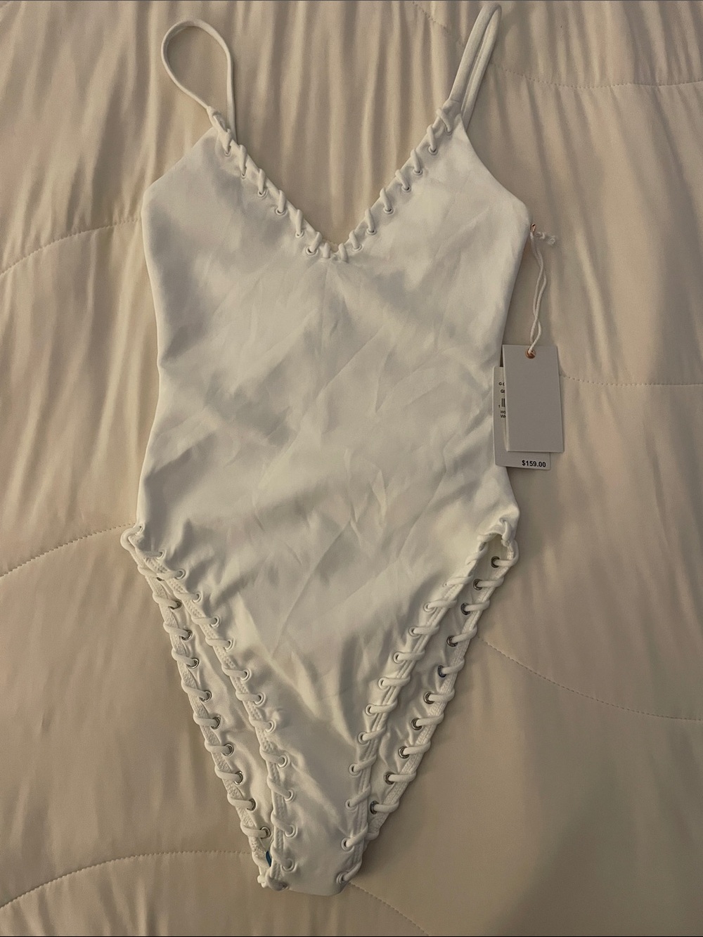 $160 msrp NWT good American white whipstitch One-Piece Swimsuit xs